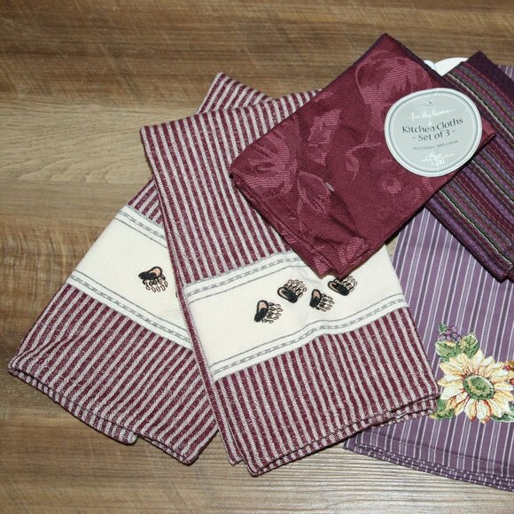 10 Pc. Lot of NEW Purple & Wine Kitchen Tea Towels & Dish Cloths - Picture 2 of 10